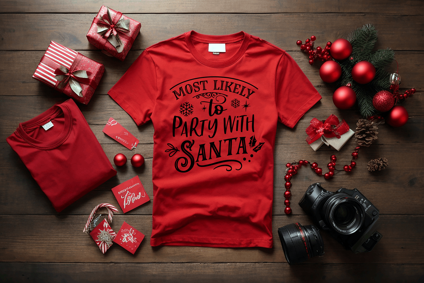 "Most Likely To Party With Santa"  Women T-shirt